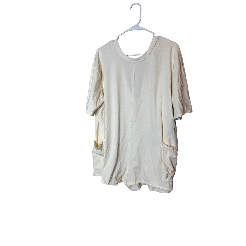 Romper‎ Womens Small White Short Sleeve Jersey Pocket Deep V Back One Piece